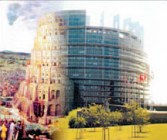 Montage of Brugel�s Tower of Babel and the EU Building
